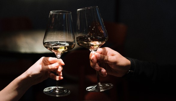 Couple holding champagne glass